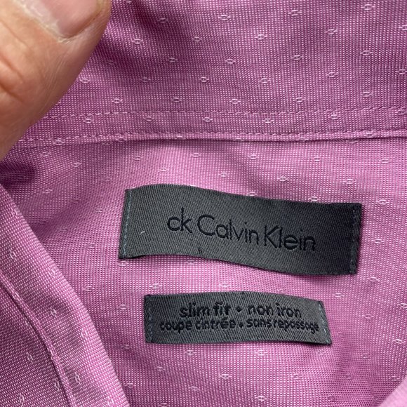 Calvin Klein Dress Shirt Men 15 32/33 Pink Button Up Slim Fit Non-Iron Formal - Picture 3 of 8